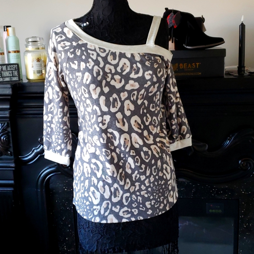 Leopard print cold shoulder top